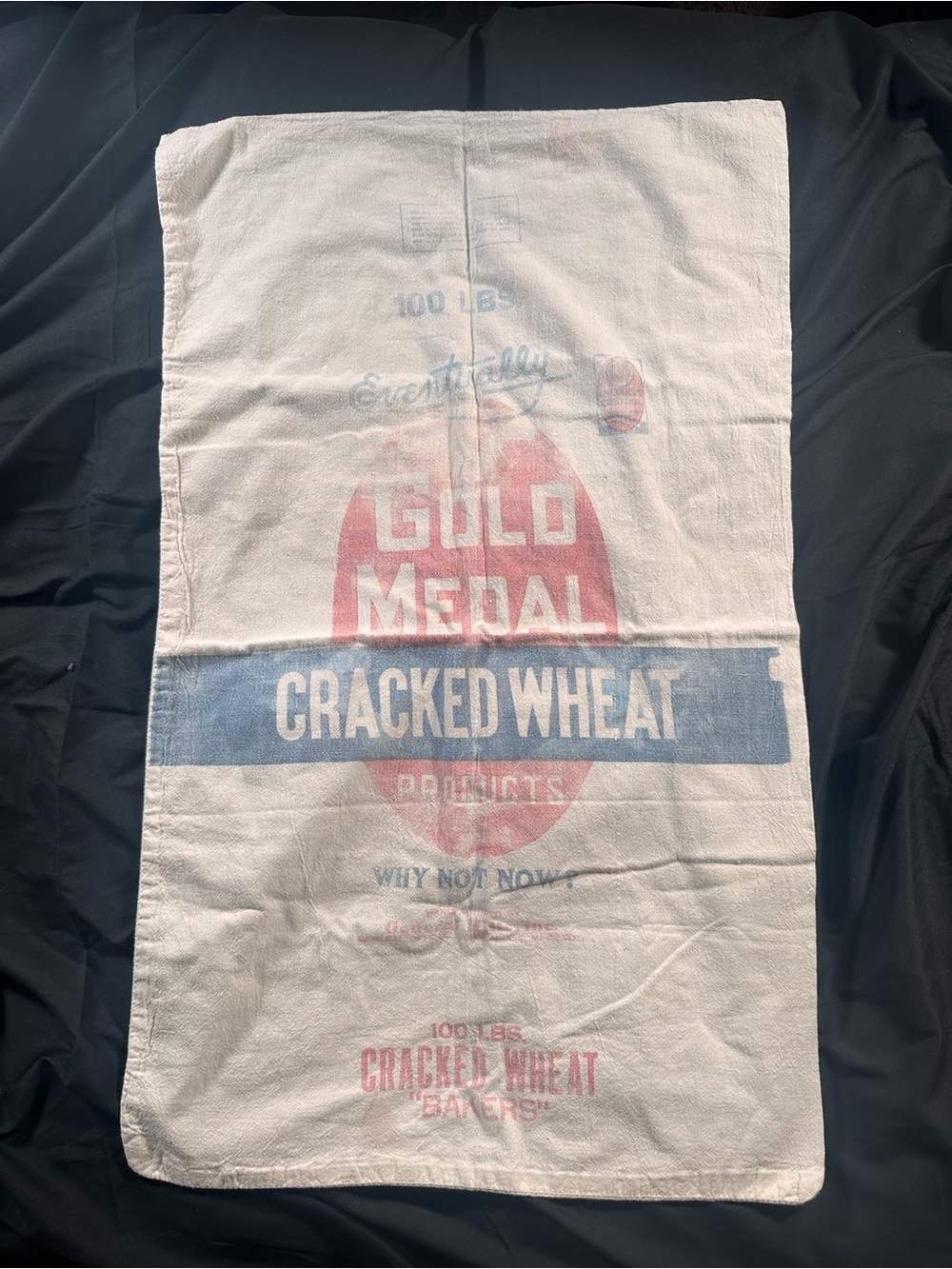 Gold Medal Cracked Wheat Products Vintage Cloth Feed Sack Faded Rare 100LB Baker